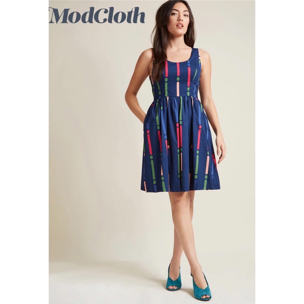 Modcloth Blue and Pink Patterned Dress